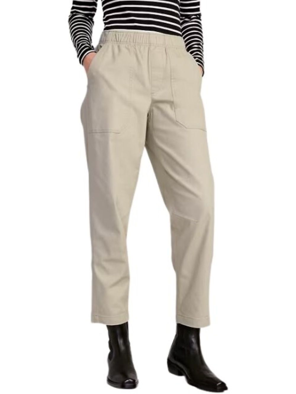 Old Navy Women's Light Tan Elastic-Waist Chinos - Picture 1 of 5